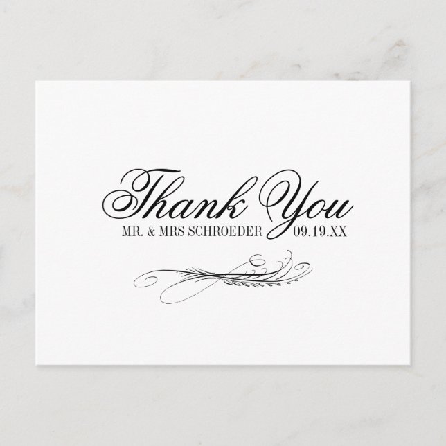Toile & Calligraphy Wedding Thank You Postcard (Front)