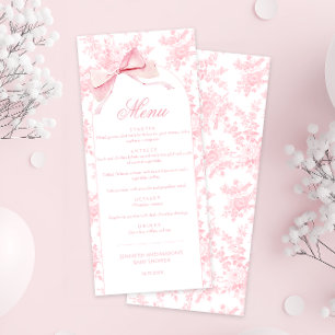 Toile Chic Floral Boho Arch Bow Baby Girl Shower Menu