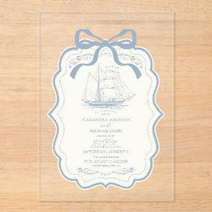 Toile Chic Nautical  Bow Wedding Acrylic Invitations