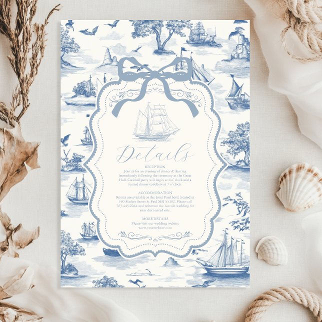 Toile Chic Nautical  Bow Wedding Enclosure Card (Creator Uploaded)