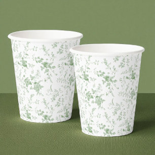 Toile Chinoiserie Vintage Floral Green Wedding Paper Cups
