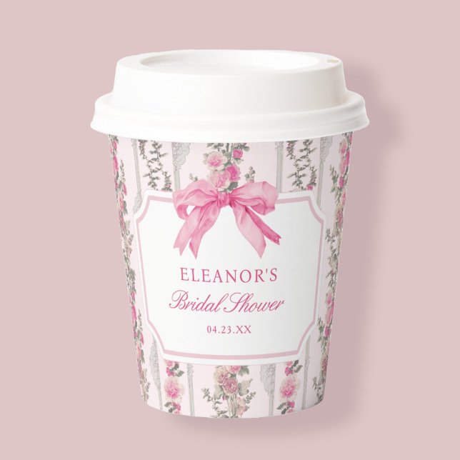 Toile Coquette Pink Bow Bridal Shower Favours Paper Cups (Creator Uploaded)