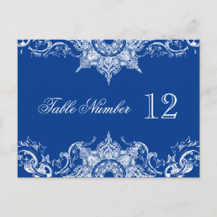 Toile Damask Reception Table Numbers Royal Blue Postcard