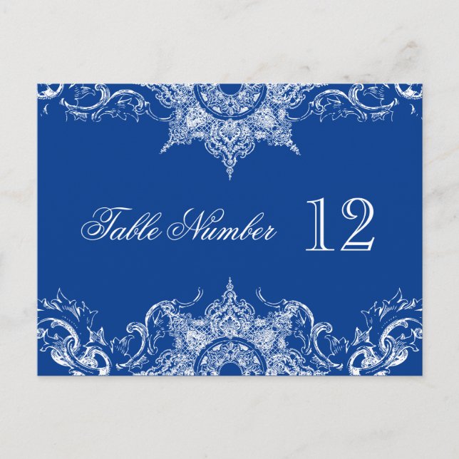 Toile Damask Reception Table Numbers Royal Blue Postcard (Front)