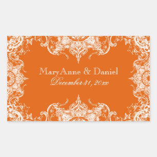 Toile Damask Swirl Matching Sticker-T angerine Rectangular Sticker