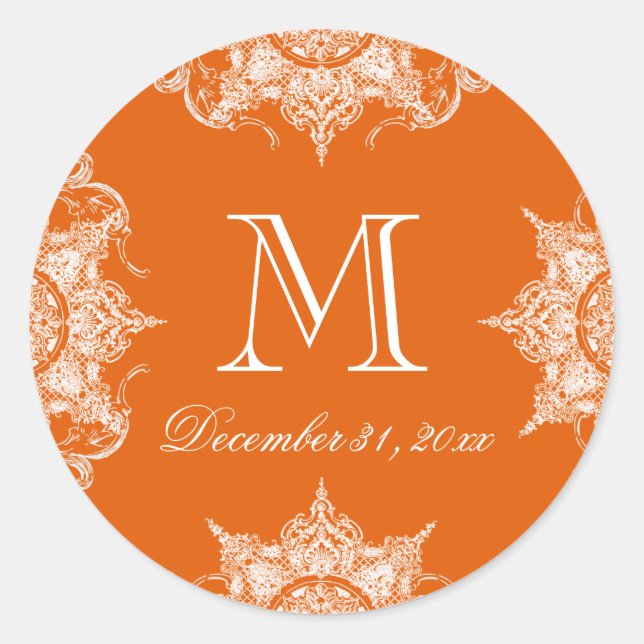 Toile Damask Swirl Matching Sticker- Tangerine Classic Round Sticker (Front)