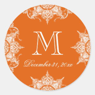 Toile Damask Swirl Matching Sticker- Tangerine Classic Round Sticker