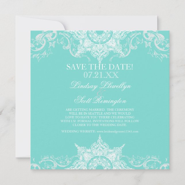 Toile Damask Swirl Save the Dates Date (Front)