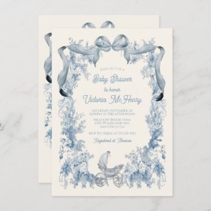 Toile De Joey Floral Bow Baby Shower Invitation