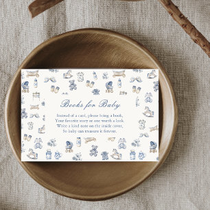 Toile De Jouy Baby Shower Blue Bow Books for Baby Enclosure Card