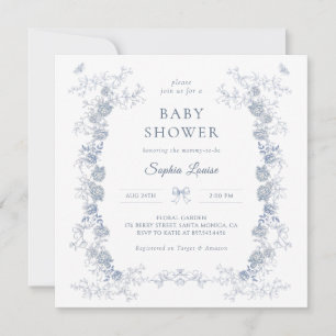 Toile de Jouy Baby Shower Blue Chinoiserie Floral  Invitation