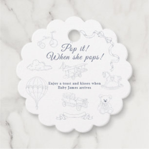 Toile de Jouy Baby Shower Pop it Favour Tags