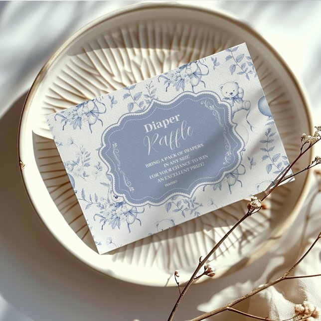 Toile De Jouy Bear Baby Shower Diapper Raffle Enclosure Card (Creator Uploaded)