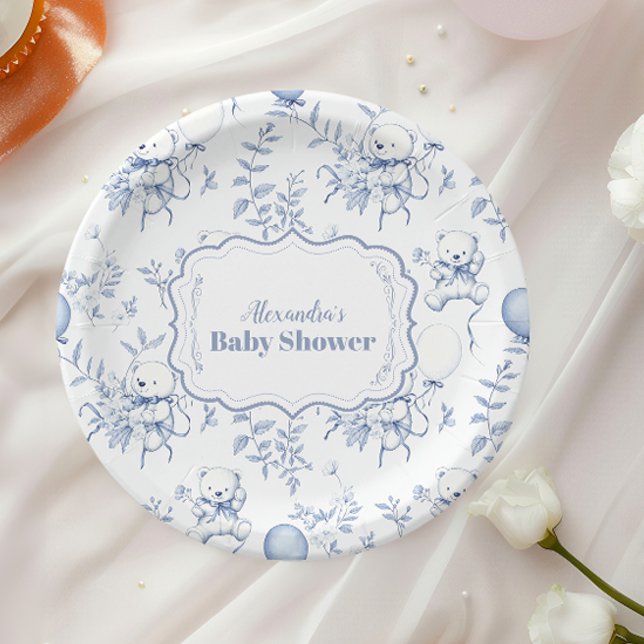 Toile De Jouy Bear Baby Shower Paper Plate (Creator Uploaded)
