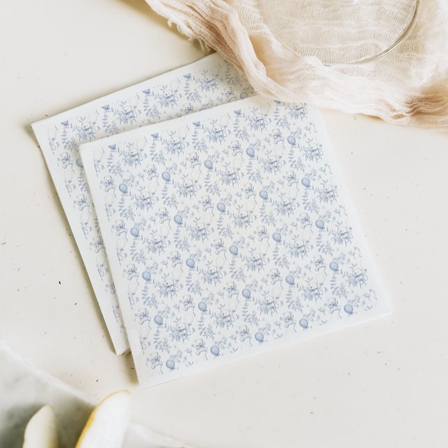 Toile De Jouy Bear Blue Baby Shower Napkin (Creator Uploaded)