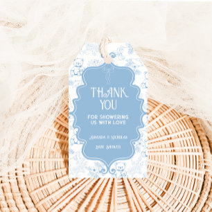 Toile De Jouy Bear Blue Baby Shower Thank You Gift Tags