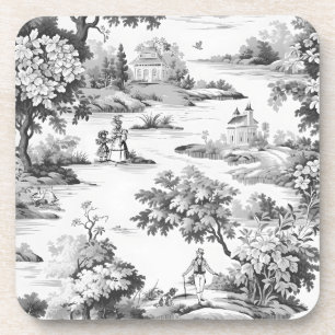 Toile de jouy,black and white,porcelain, coaster
