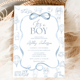 Toile De Jouy Blue Baby Shower Invitation
