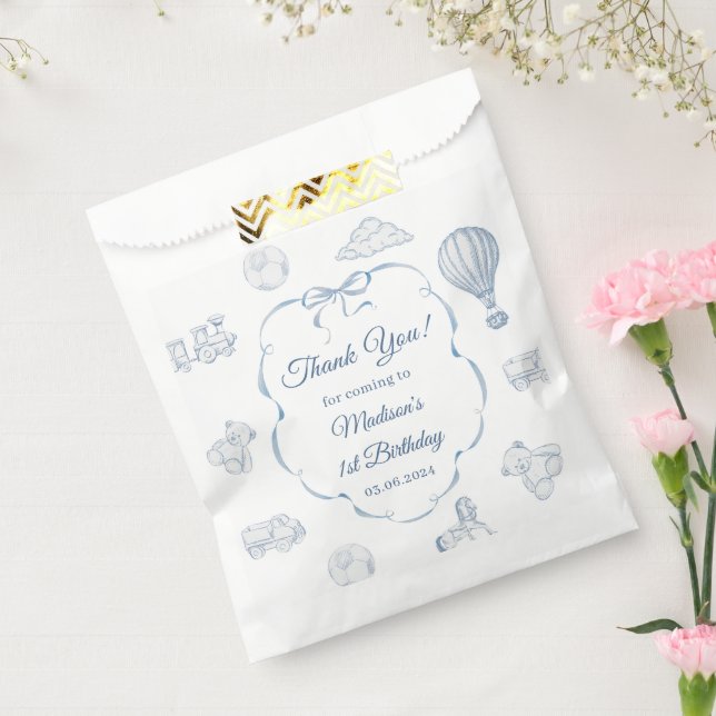 Toile De Jouy Blue Bow Birthday Party  Favour Bag (Sealed)