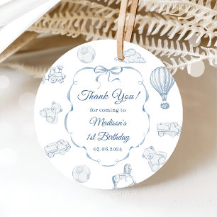 Toile De Jouy Blue Bow Birthday Party Favour Tags