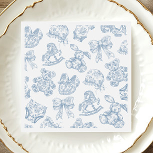 Toile de Jouy Blue Bow Paper Plate Napkin