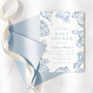 Toile de Jouy Blue Boy Baby Shower Invitation