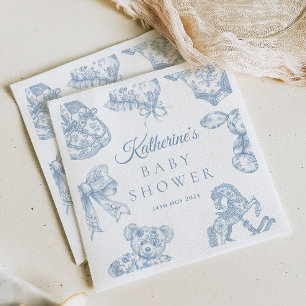 Toile de Jouy Blue Boy Baby Shower Napkin