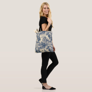 Toile de Jouy Blue Castle on Aged Ivory Tote Bag