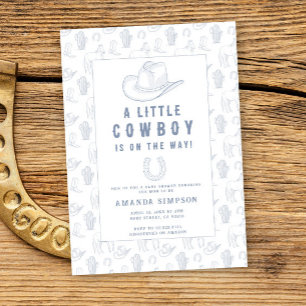 Toile de Jouy Blue Cowboy Western Baby Shower Invitation