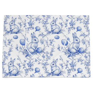 Toile De Jouy Blue Easter Bunny Large Gift Bag
