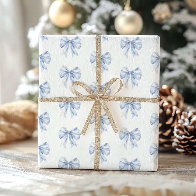 Toile de Jouy Blue Elegant Bow Wrapping Paper (Creator Uploaded)