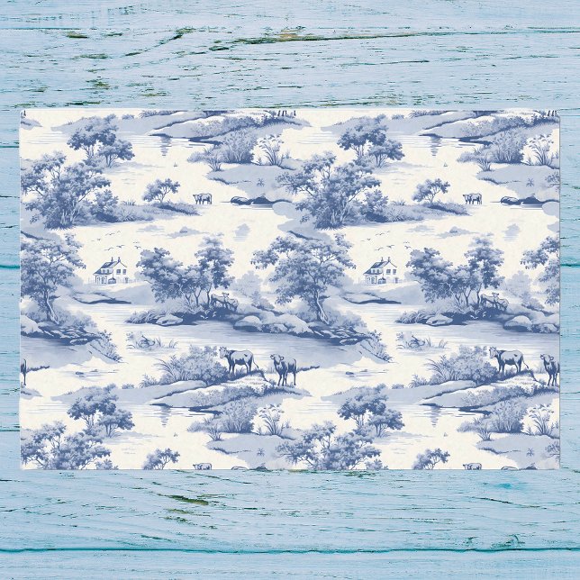 Toile De Jouy Blue French Rustic Pasture  Tissue Paper (Creator Uploaded)