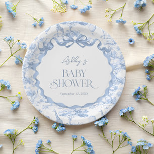 Toile de Jouy Blue Safari Animals Baby shower Paper Plate