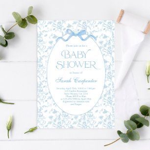 Toile De Jouy Bow Baby Shower Boy Invitation