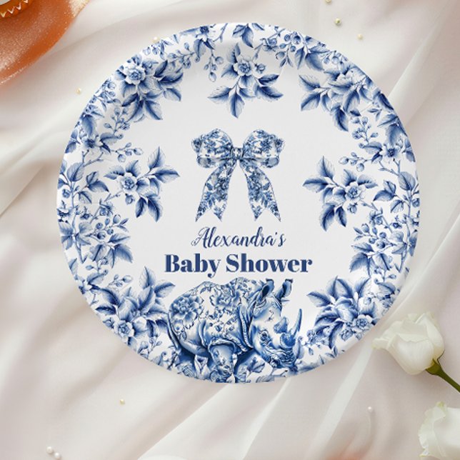 Toile De Jouy Bow Baby Shower Paper Plate (Creator Uploaded)