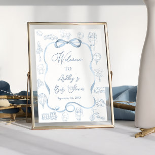 Toile de Jouy Boy Baby Shower Welcome Poster