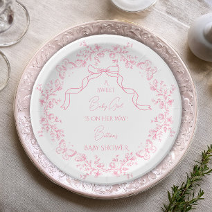 Toile de Jouy Chinoiserie Butterflies Baby Shower Paper Plate