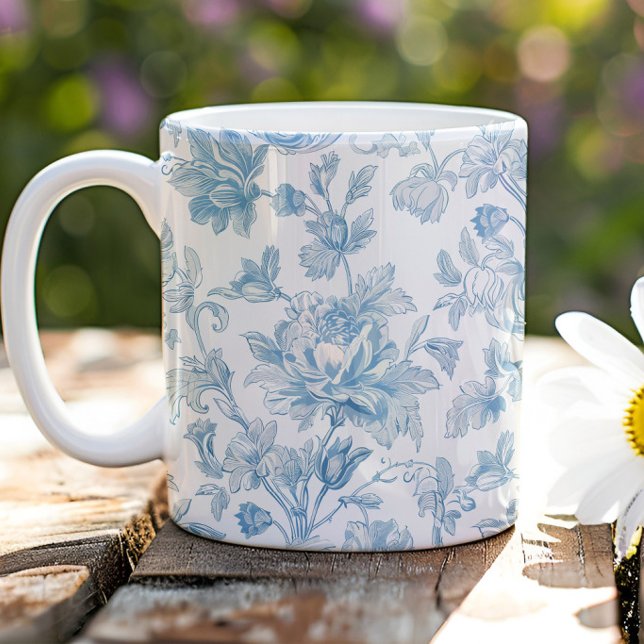Toile-de-jouy Chinoiseries Blue Floral Pattern Coffee Mug (Creator Uploaded)