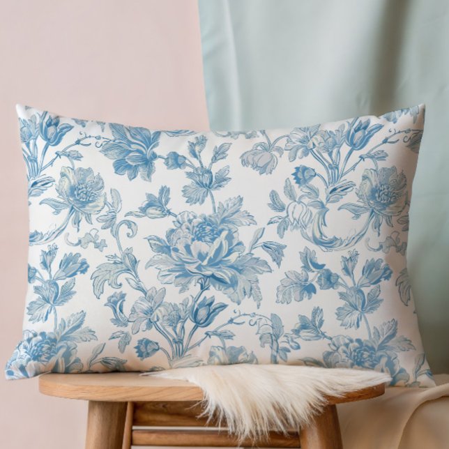 Toile-de-jouy Chinoiseries Blue Floral Pattern Decorative Cushion (Creator Uploaded)