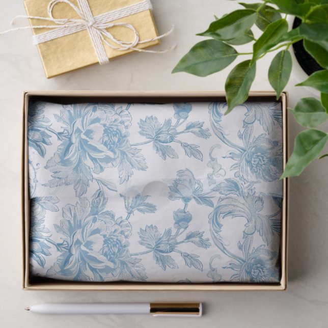 Toile-de-jouy Chinoiseries Blue Floral Pattern Tissue Paper (Gift)
