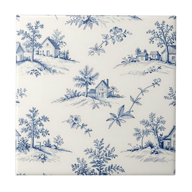 Toile de Jouy Countryside Seamless Pattern Ceramic Tile (Front)
