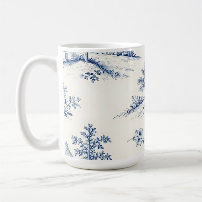Toile de Jouy Countryside Seamless Pattern Coffee Mug (Left)