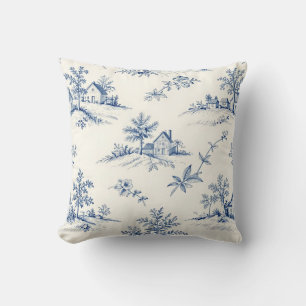 Toile de Jouy Countryside Seamless Pattern Cushion
