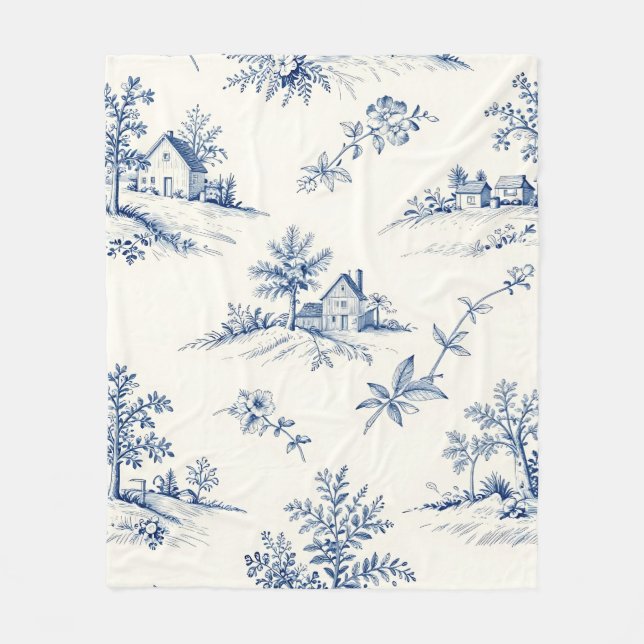 Toile de Jouy Countryside Seamless Pattern Fleece Blanket (Front)