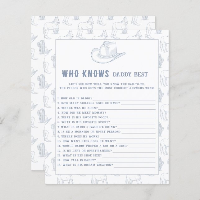 Toile de jouy Cowboy - Who knows Daddy best game (Front/Back)