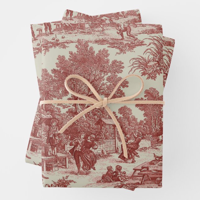  Toile de Jouy  Fabric Wrapping Paper Sheet (In situ)