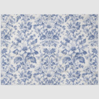 Toile de Jouy Floral Blue White Ephemera Decoupage