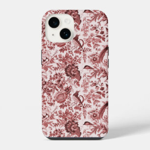 Toile de Jouy Floral Pheasants Red Vintage iPhone 14 Case