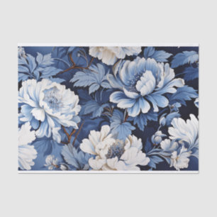 Toile de Jouy flowers in blue on aged Tissue Paper