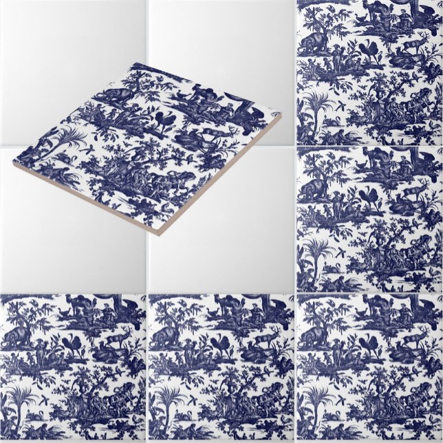 Toile de Jouy Four Parts Of The World blue pattern Ceramic Tile (Creator Uploaded)